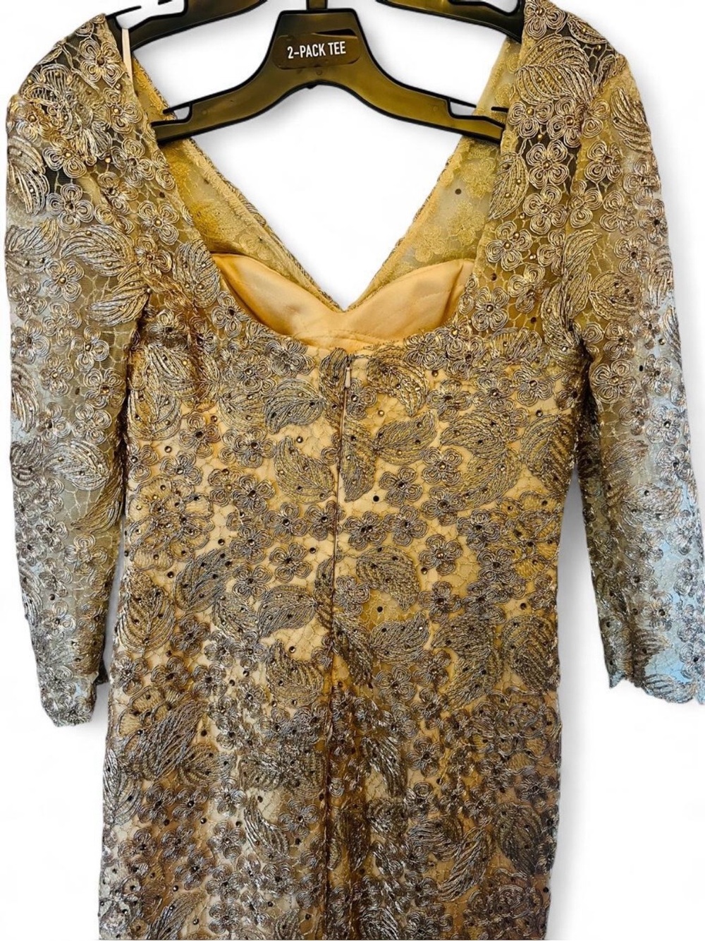 Marsoni by Colors Gold Embellished Long-Sleeve new Gown style M212S Cut5926